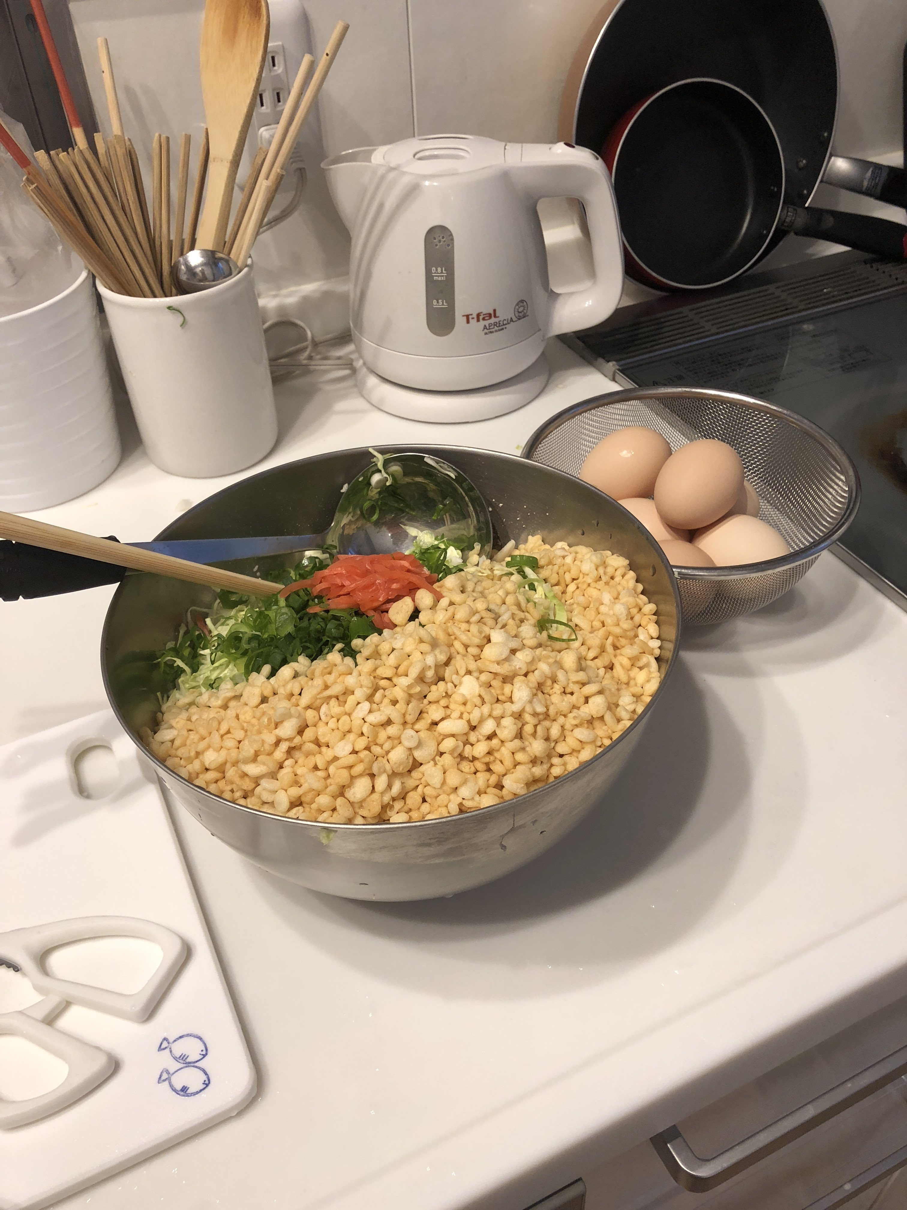 今日の料理☆お好み焼（玉子を贅沢に使った豚玉）